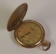 ZENTRA GOLD PLATED FULL HUNTER POCKET WATCH, circular gilt Arabic dial with subsidiary seconds dial,