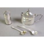 GEORGE V SILVER PEPPERETTE, of cylindrical form with pointed cover, Chester 1911, together with a