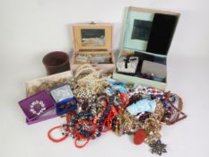 QUANTITY OF COSTUME JEWELLERY, including a MICRO MOSAIC BRACELET, VARIOUS BEADED NECKLACES,