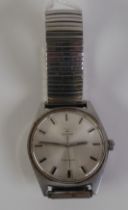 GENT’S OMEGA GENEVE SWISS STAINLESS STEEL WRISTWATCH, circular silvered dial with batons, mechanical