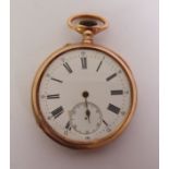 CONTINENTAL OPEN FACED POCKET WATCH, white Roman dial with subsidiary seconds dial, keyless