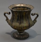 K. GAINSFORD, SHEFFIELD, LATE NINETEENTH CENTURY ELECTROPLATE TWO HANDLE PEDESTAL VASE FORM WINE