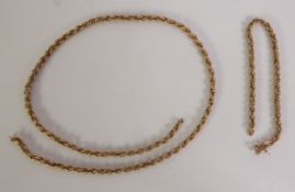 9ct GOLD BELCHER CHAIN NECKLACE, with ring clasp (chain broken), 22” long (56cm) 4.9gms