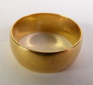 22ct GOLD BROAD WEDDING RING, ring size O/P, 6.7gms
