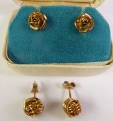 PAIR OF 9CT GOLD ROSE STUD EARRINGS, with post fittings, import Sheffield 1992, 8mm diameter, and