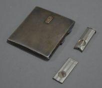 GEORGE VI ENGINE TURNED SILVER POCKET CIGARETTE CASE, with raised gold monogram, 3 ¾” x 3 ¼” (9.