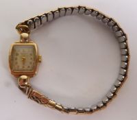 LADY’S EVERITE 9CT GOLD BRACELET WATCH, cushion-shaped silvered Arabic dial, 15 jewel movement, on