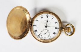 THOMAS RUSSELL & SON, LIVERPOOL, ROLLED GOLD FULL HUNTER POCKET WATCH with keyless 10 jewels Swiss