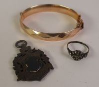 VICTORIAN SILVER SPORTS MEDALLION, Birmingham 1892; A SILVER MARCASITE CLUSTER RING; and A FACETED