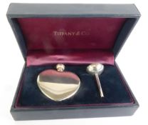 BOXED MODERN TIFFANY & CO STERLING SILVER HEART SHAPED SCENT BOTTLE, with screw-down top and the