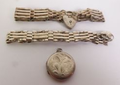 TWO SILVER GATE PATTERN BRACELETS and padlocks AND A SILVER CIRCULAR LOCKET PENDANT (3)