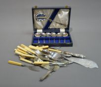 CASED SET OF SIX ELECTROPLATED DESSERT SPOONS AND SERVING SPOON, together with a SMALL SELECTION