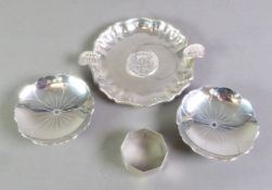 GEORGE VI PAIR OF FLOWER HEAD SHAPED SILVER SMALL DISHES BY ROBERTS & BELK, each with engraved