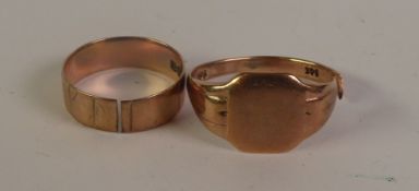 9CT GOLD BAND RING (cut); and A SIGNET RING, marked ‘9CT’ (cut), 5.4g (2)