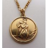 9CT GOLD ST CHRISTOPHER PENDANT ON A 9CT GOLD FIGARO LINK CHAIN NECKLACE, Birmingham 1966, pendant