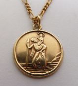 9CT GOLD ST CHRISTOPHER PENDANT ON A 9CT GOLD FIGARO LINK CHAIN NECKLACE, Birmingham 1966, pendant