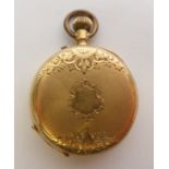 CONTINENTAL 18CT GOLD FOB WATCH, with Roman dial with a foliate engraved case, remontoir movement