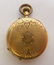 CONTINENTAL 18CT GOLD FOB WATCH, with Roman dial with a foliate engraved case, remontoir movement