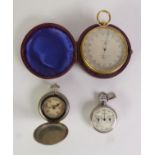 E.R. WATTS, LONDON, PORTABLE COMPENSATED BAROMETER, with circular silvered dial, in gilt brass
