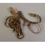 GOLD: small group of mainly scrap gold including bracelets and a pair of hollow hoop earrings, 9g [