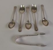 SET OF FIVE GEORGE V SILVER COFFEE SPOONS, with shell embossed tops, Sheffield 1911, together with a