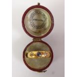 VICTORIAN 18CT GOLD SAPPHIRE AND DIAMOND RING, a cushion-cut sapphire and two old-cut diamonds
