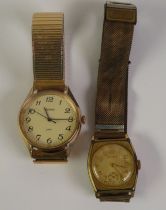 HELVETIA, SWISS GOLD PLATED WRISTWATCH, silvered Arabic dial with subsidiary seconds dial, on a gilt