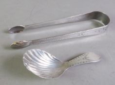 GEORGE III SILVER CADDY SPOON, with shell shaped bowl and bright cut handle, London 1797 together