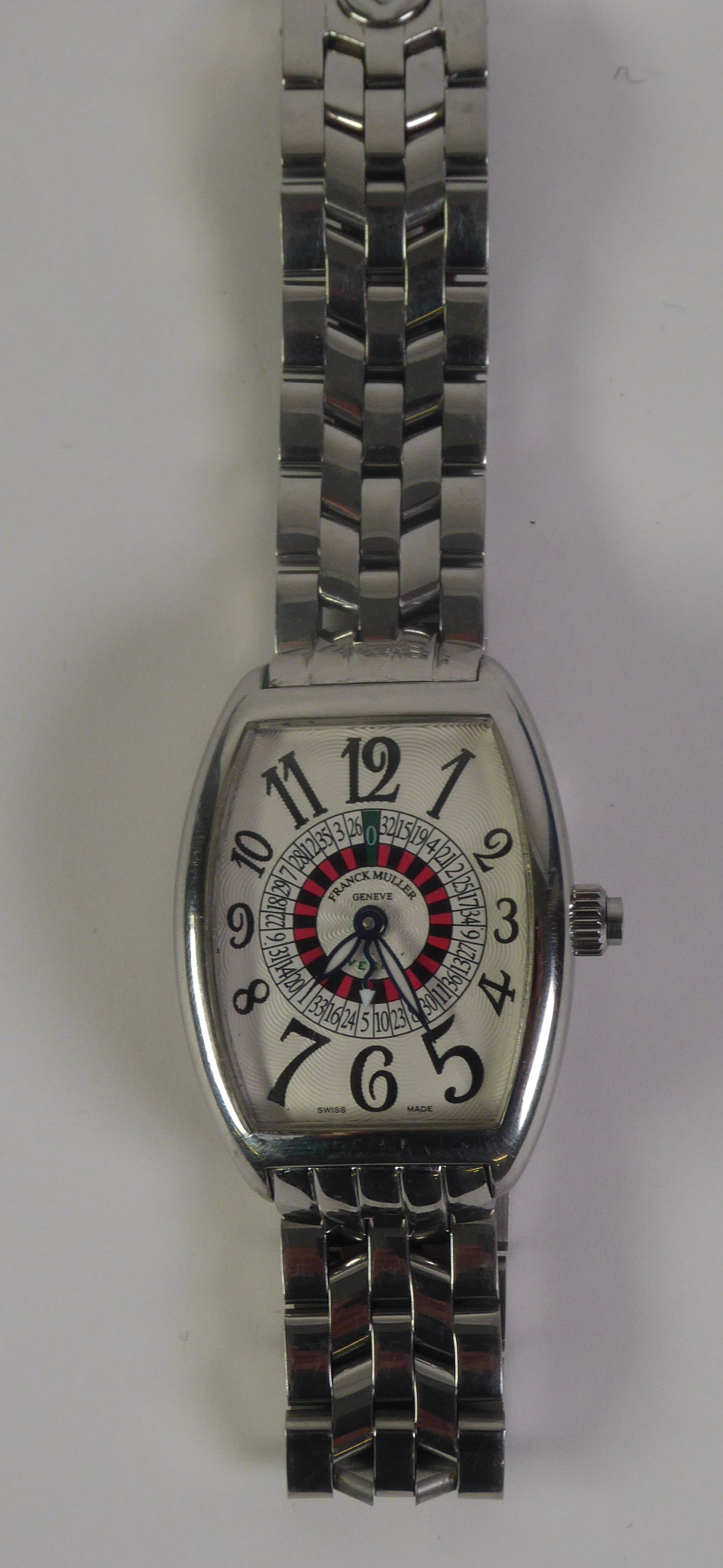 FRANCK MULLER, GENEVE, 'VEGAS 5850' GENTLEMAN'S STAINLESS STEEL TONNEAU FORM WRIST WATCH, with