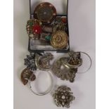 COSUME JEWELLERY: including semi-precious stone set kilt brooches, scarf clips and military cap