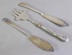 TWO EDWARD VII BRIGHT CUT SILVER LARGE BUTTER KNIVES OR FISH EATERS, Sheffield 1902, and