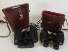 TWO PAIRS OF FIELD BINOCULARS IN BROWN LEATHER CASES, CARL ZEISS ‘JENOPTEM’ 10 X 50, and ROSS ‘