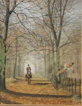 CHRIS SHIELDS (TWENTIETH/ TWENTY FIRST CENTURY) GOUACHE Rider on a bridle path with pheasant