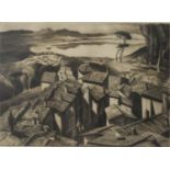 HAYTON ARTIST SIGNED ORIGINAL ETCHING ‘Bracchiano’, roof top view of coastal village 9” x 12” (