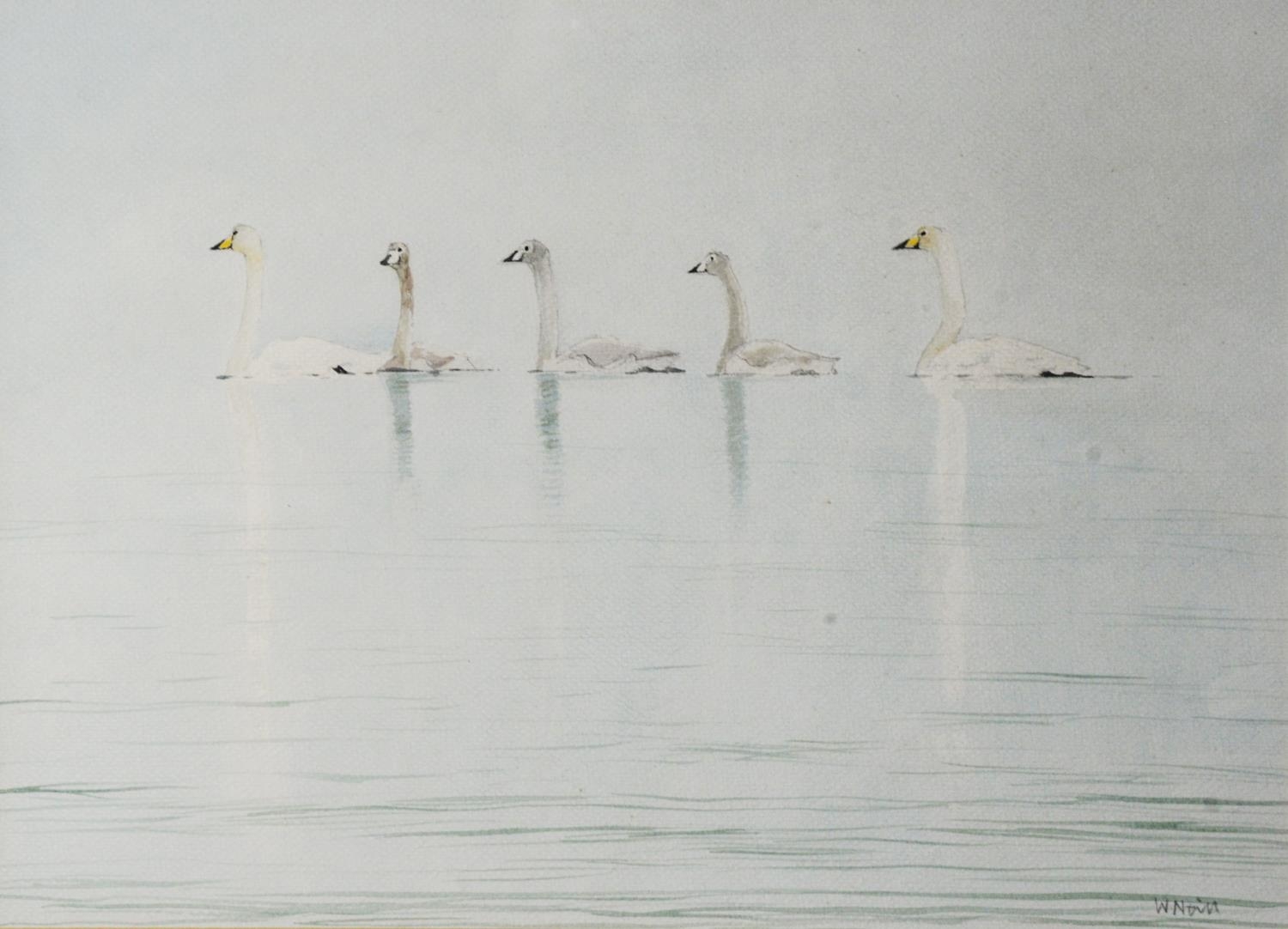 W NIELD (TWENTIETH/ TWENTY FIRST CENTURY) WATERCOLOUR Five Swans Signed lower right 10 ¼” x 14” (