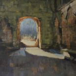 MARGARET BROWN (TWENTIETH/ TWENTY FIRST CENTURY) OIL ON CANVAS View through an opening from inside a