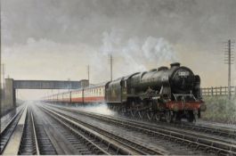 GERALD BROOM (b.1944) OIL ON BOARD Whitmore troughs 1953. The ‘up’ Birmingham Scotsman hauled by