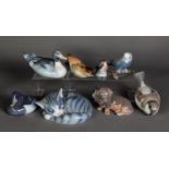 FIVE ROYAL COPENHAGEN, DANISH PORCELAIN MODELS OF ANIMALS, comprising: TWO DUCKS, ROBIN, SLEEPING