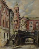 J. NICHOLSON (TWENTIETH/ TWENTY FIRST CENTURY) WATERCOLOUR City streets with underpass and steps