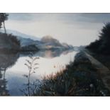 MARGARET BROWN (TWENTIETH/ TWENTY FIRST CENTURY) OIL PAINTING Canal in rural setting Initialled MB