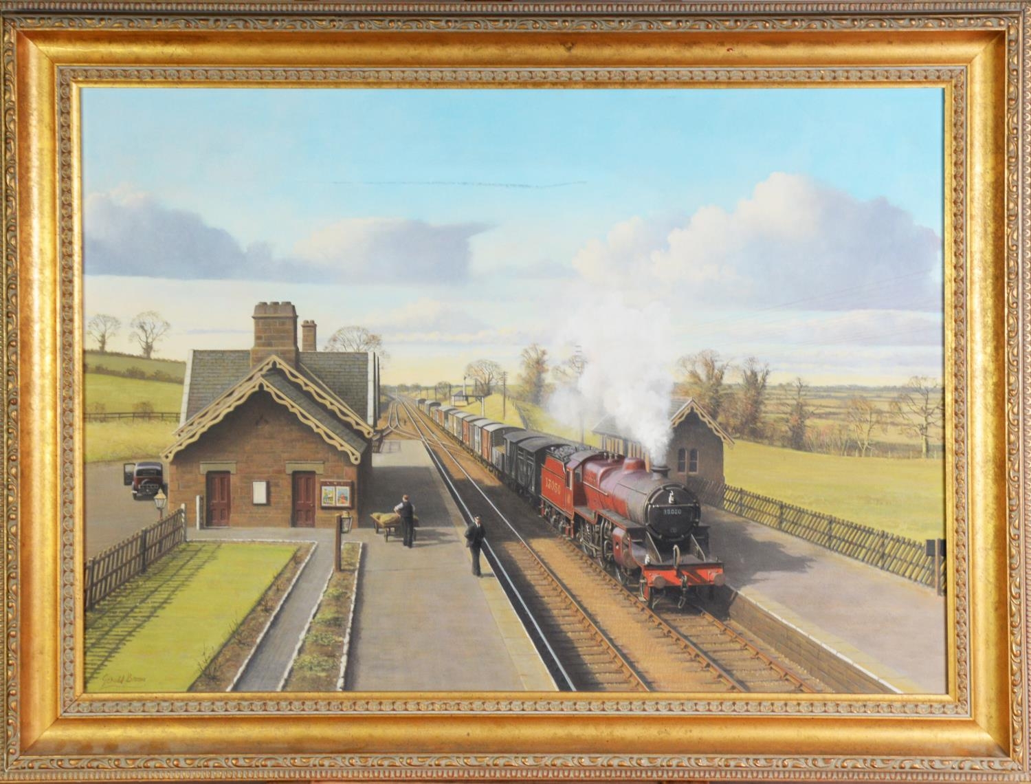 GERALD BROOM (b.1944) OIL ON BOARD ‘Cumwhinton Station (Cumbria) on the Settle Carlisle Line, L M - Image 2 of 2