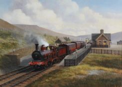 GERALD BROOM (b.1944) GOUACHE M R Steam Locomotive leaving the station Signed 13” x 17 ½” (33cm x