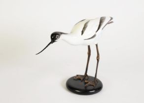 ALBANY FINE CHINA, PORCELAIN AND BRONZE MODEL OF A WADING BIRD, on a circular, ebonised base,