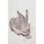 AFTER ALBRECHT DURER BLACK AND WHITE PRINT Seated rabbit, 1502 5” x 3 ¼” (12.7cm x 8.2cm) IN