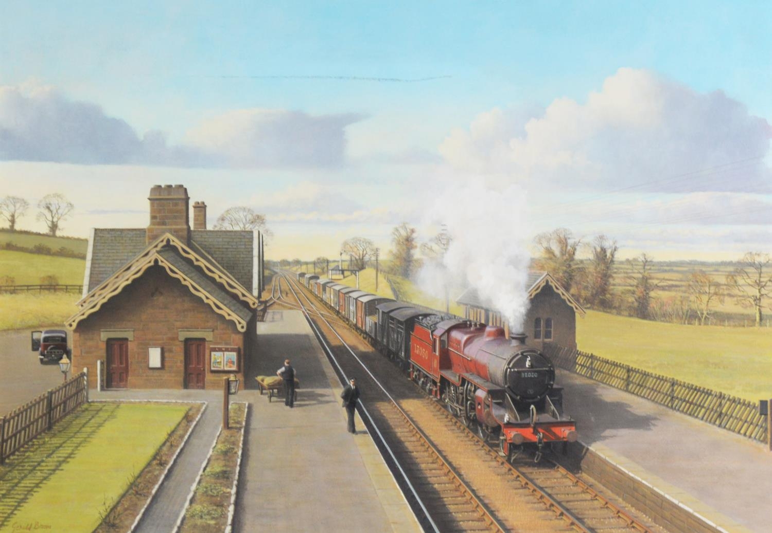 GERALD BROOM (b.1944) OIL ON BOARD ‘Cumwhinton Station (Cumbria) on the Settle Carlisle Line, L M