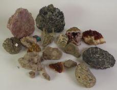 COLLECTION OF GEOLOGICAL SPECIMENS, including; AMMONITE, AMETHYST QUARTZ, PYRITES, BORNITE, and a