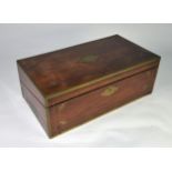 GOOD QUALITY EARLY NINETEENTH CENTURY BRASS INLAID ROSEWOOD LARGE PORTABLE WRITING SLOPE, of typical