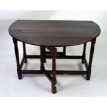 18th CENTURY DROP_LEAF TABLE, on turned legs united by a peripheral stretcher, plus six later rush-