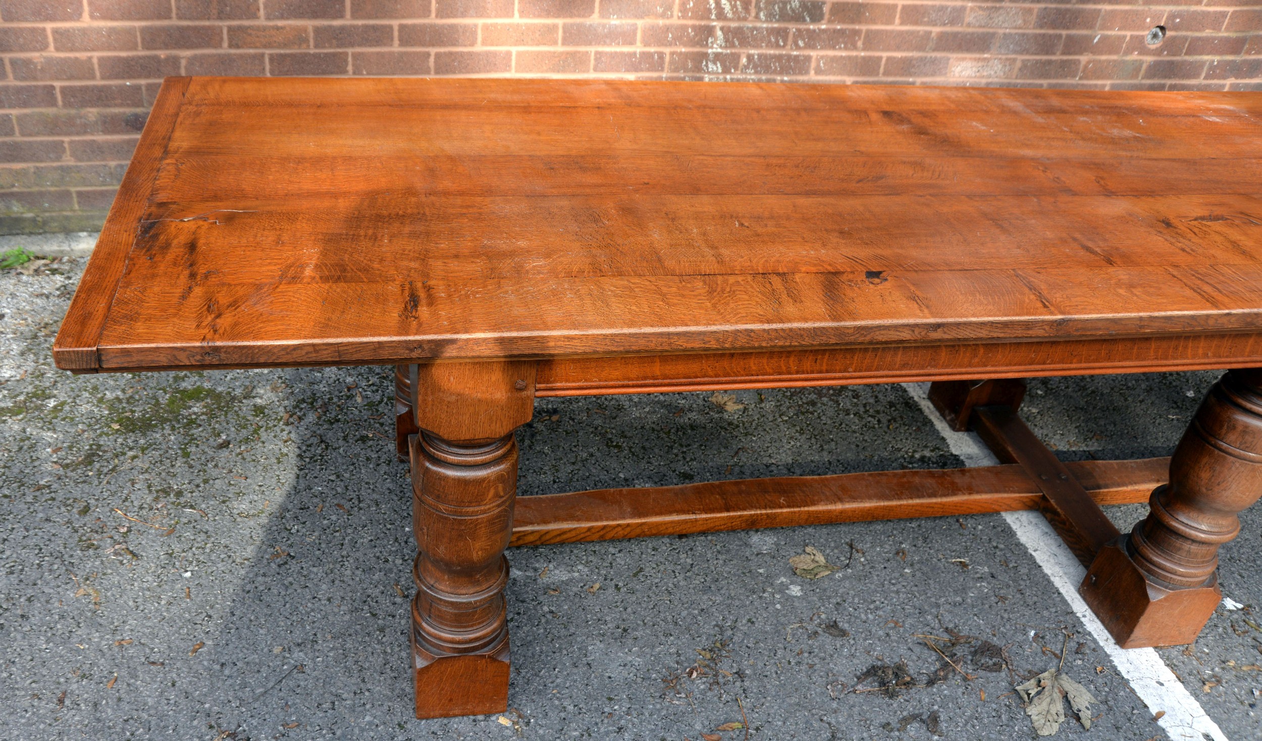 JACOBEAN STYLE VERY LARGE REFECTORY DINING OR BOARD ROOM TABLE, of narrow oblong form with five - Image 2 of 2