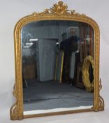 PIER MIRROR: Large Victorian gilt framed pier mirror with central cartouche, 61" (160 cm) H